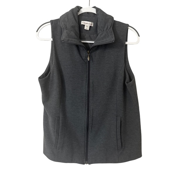 Coldwater Creek Gray Zip Up Vest Sleeveless Puff Collar Size Large - Picture 1 of 5